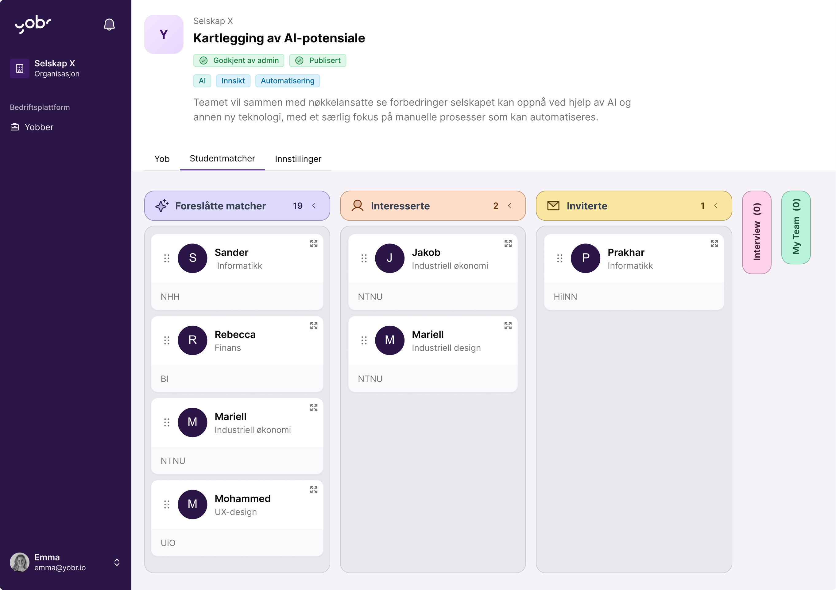 Yobr platform screenshot
